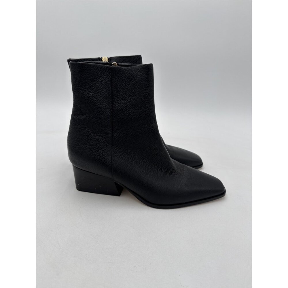 Marion Parke Black Side Zip Boots Booties Ankle 37.5 US 7 Pebbled Leather Heel - Picture 5 of 11